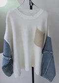 Knit & Denim Colorblock Sweater